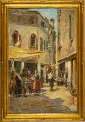 ' W 17' by Joseph W. Gies, Oil On Canvas, "Venetian Market", offered Dec 2022