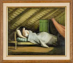 Jacques Voyet, ' W 23.5', Oil On Canvas, Lady In Bed