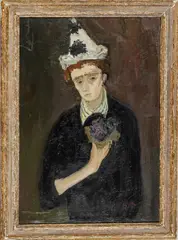 Gabriel Dauchot, ' W 24', Oil On Canvas, Young Clown With Flowers