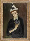 Gabriel Dauchot, ' W 24', Oil On Canvas, Young Clown With Flowers