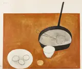 William Scott, ' W 32.5', Screenprint In Colors, On Arches Paper C. 1973, Still Life With Frying Pan And Eggs