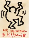Keith Haring, ' W 4', 1988, Black And Red Ink On Paper, C.