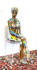 Leo Sewell, ' W 37', Mixed Media Assemblage Seated Nude Sculpture