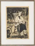 André Minaux, ' W 13.5', Intaglio Print On Paper, Seated Woman