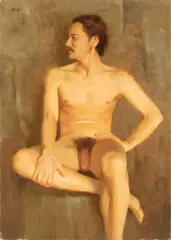 ' W 33' by Len Gridley Everett, Oil On Canvas 1975, Seated Male Nude, offered Nov 2022