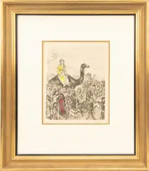 Untitled by Marc Chagall, ETCHING WITH HAND COLORING, ON ARCHES PAPER, 1931-39, JACOB'S PROCESSION TO EGYPT, FROM THE BIBLE, offered Oct 2022