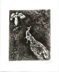' W 9.4' by Marc Chagall, Etching On Montval Laid Paper, C. 1927-31, Le Paon Se Plaignant A Junon, offered Oct 2022
