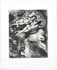 ' W 9.4' by Marc Chagall, Etching On Montval Laid Paper, C. 1927-31, La Vieille Et Les Deux Servantes, offered Oct 2022