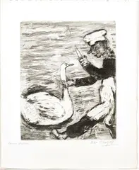 ' W 9.4' by Marc Chagall, Etching On Montval Laid Paper, C. 1927-31, Le Cynge Et Le Cuisinier, offered Oct 2022