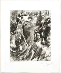 ' W 9.4' by Marc Chagall, Etching On Montval Laid Paper, C. 1927-31, La Lice Et Sa Compagne, offered Oct 2022