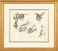 ' W 12' by Clair Weeks, Charcoal And Graphite On Paper, C. 1940, Thumper Model Sheet Character Study (Bambi 1942), offered Oct 2022