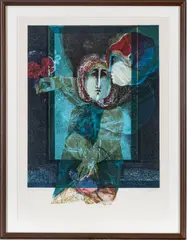 ' W 17.75' by Alvar Suñol Munoz-Ramos, Lithograph In Colors With Embossing, On Wove Paper, C. 1970, Figure With Dove, Figure With Flowers, offered Oct 2022