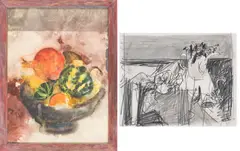 Untitled by Richard Jerzy, PENCIL DRAWING ON PAPER; WATERCOLOR ON PAPER, GROUP OF TWO WORKS, offered Oct 2022