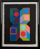 Victor Vasarely, Untitled, 1987, MIXED MEDIA PAPER COLLAGE, ON TEXTURED BLACK PAPER