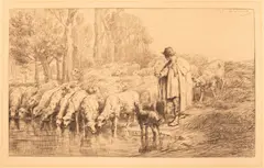 Charles Jacque, Untitled, ETCHING AND DRYPOINT, ON JAPAN PAPER