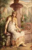 Diana Coomans, Untitled, OIL ON CANVAS 1889 H 12.25 W 8.75 CLASSICAL BEAUTY IN FLOWER GARDEN