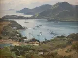 Clyde Aspevig, Boats in Harbor, oil on board