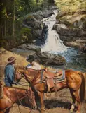 Lisa Delisi, Stopping at the Falls, oil on canvasboard