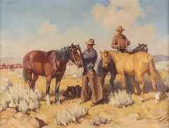 Harold Bryant, Changing Mounts, oil on canvas