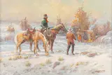 Standoff at Rock Springs by Fred Oldfield, oil on canvas, offered Mar 2024
