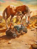 Table for Three by Nate Owens, oil on board, offered Mar 2024