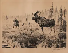 Near Long Lake Image is by Carl Rungius, etching, offered Mar 2023