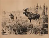 Carl Rungius, Near Long Lake Image is, etching
