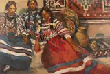 Ronald S. Riddick, (CA) At the Traders, oil on canvas