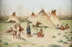 John Hauser, Indian Encampment, gouache, in original
