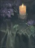 Brent Cotton, Lilacs and Candlelight, oil on board