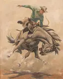 Olaf Wieghorst, Let 'Er Buck, oil on canvas
