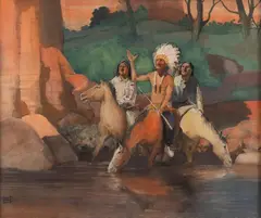 Robert Wesley Amick, Indians at River Crossing, gouache