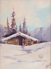Jules Dahlager, Sourdough Cabin, Near Cordova, AK, oil under glass