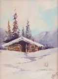 Jules Dahlager, Sourdough Cabin, Near Cordova, AK, oil under glass