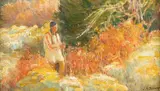 Joseph Henry Sharp, Standing Indian, oil on board