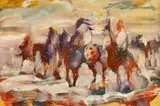 Earl Biss, They Rode in Slowly from Red Lodge, oil on canvas