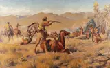 The Shooting of John Bozeman by Irvin "Shorty" Shope, oil on canvas, offered Mar 2023