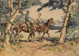 Shorty and Erva on a Courtship Ride by Irvin "Shorty" Shope, watercolor, offered Mar 2023