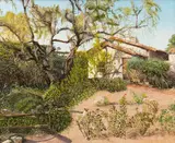 Roger Rossi, Adobe and Roses, oil on board
