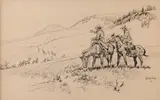 Joe De Yong, Hunting the Pronghorn, pen and ink
