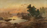 The Canoe Camp by Feodor Von Leurzer, oil on canvas, offered Mar 2023