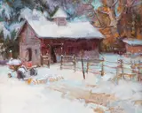 First Snow by Leita Judge, oil on canvasboard, offered Mar 2023