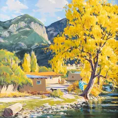 William Hook, Autumn Taos Pueblo, oil on canvas