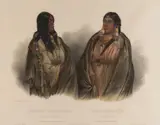 Karl Bodmer, Tab. 33, Woman of the Snake-Tribe, Woman of the Cree-Tribe, aquatint, mezzotint, etching, roulette