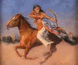 Buffalo Hunter by John Gawne, oil on linen, offered Mar 2023