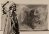 Chiefs by Doug Levitt, charcoal, offered Mar 2023