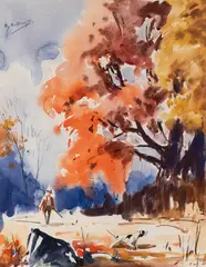 Henry Hintermeister, Autumn Hunt, watercolor