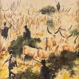 Herdsmen in the North by Robin May Gowen, oil on board, offered Mar 2023