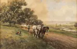 Plowing the Field by Frank English, gouache, offered Mar 2023