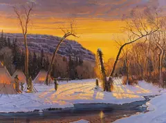 Dustin Lyon, Glowing Teepee Sunset, oil on canvas
